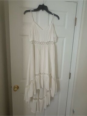 Main Strip Cream Smocked-Neck Maxi Dress
